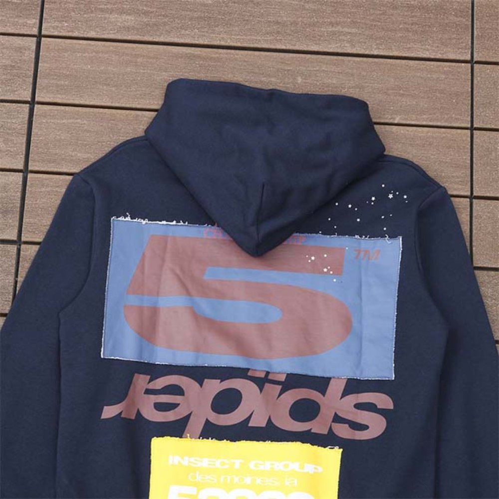 Sp5der Navy Blue & Brown Logo Pullover Hoodie Sweatshirt - Picture 4 of 13